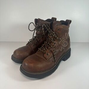Justin Gypsy Women 7.5 B Brown Leather Waterproof Steel Toe Work Boots GY985